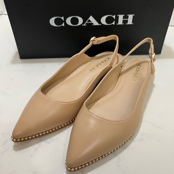 Coach Tan Leather Flats with Whipstitching - Picture 2 of 11